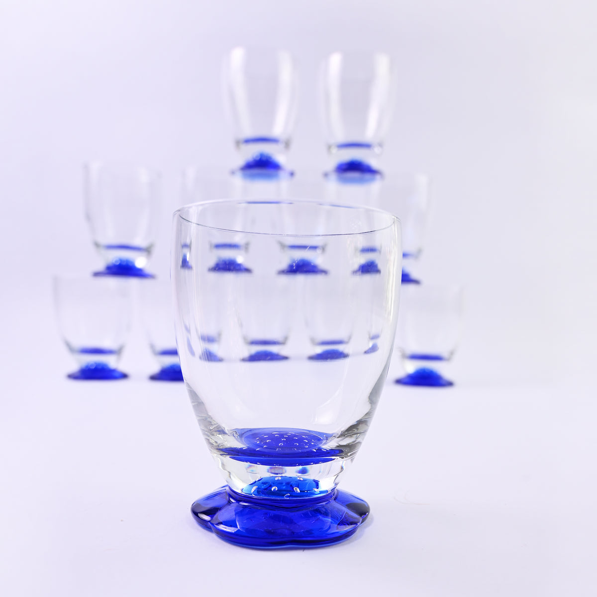 Cobalt Blue Flower Base Glasses Set