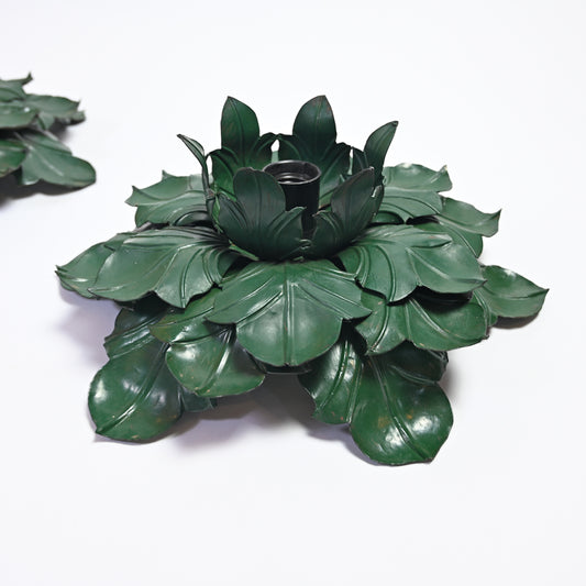 Pair of Green Leaf Toleware Wall Lights