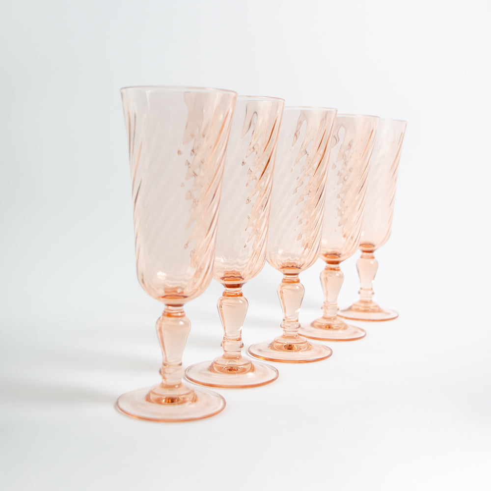 Set Pink swirl Champagne Flutes