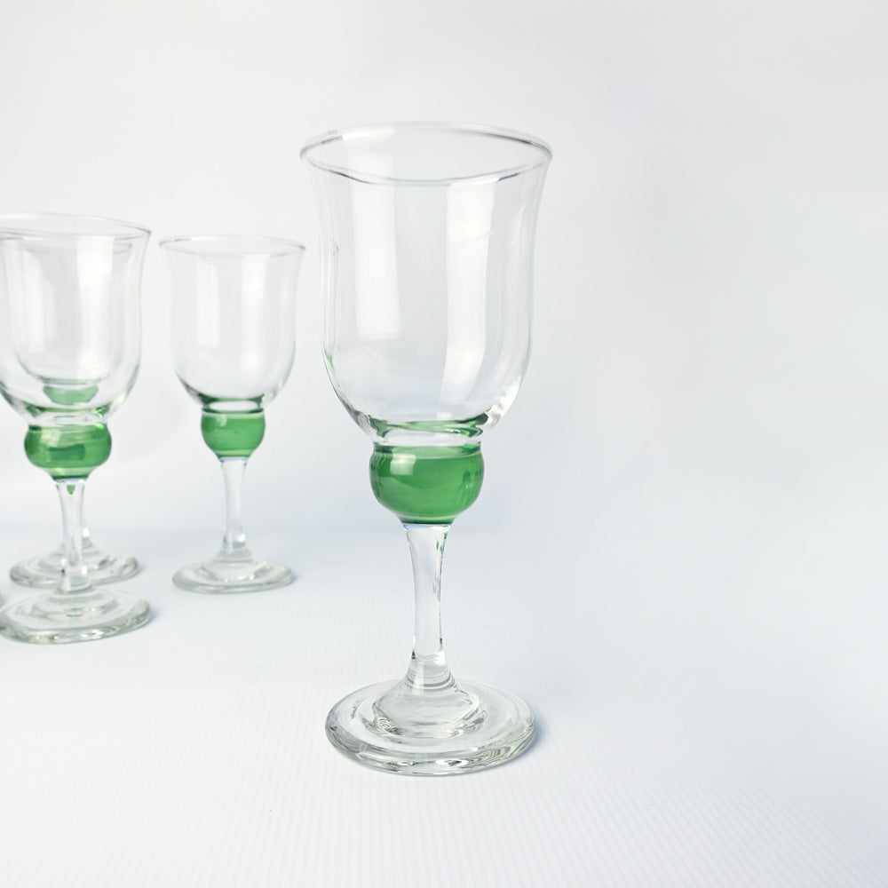 Set Vintage Emerald Green Bobble Wine Glasses