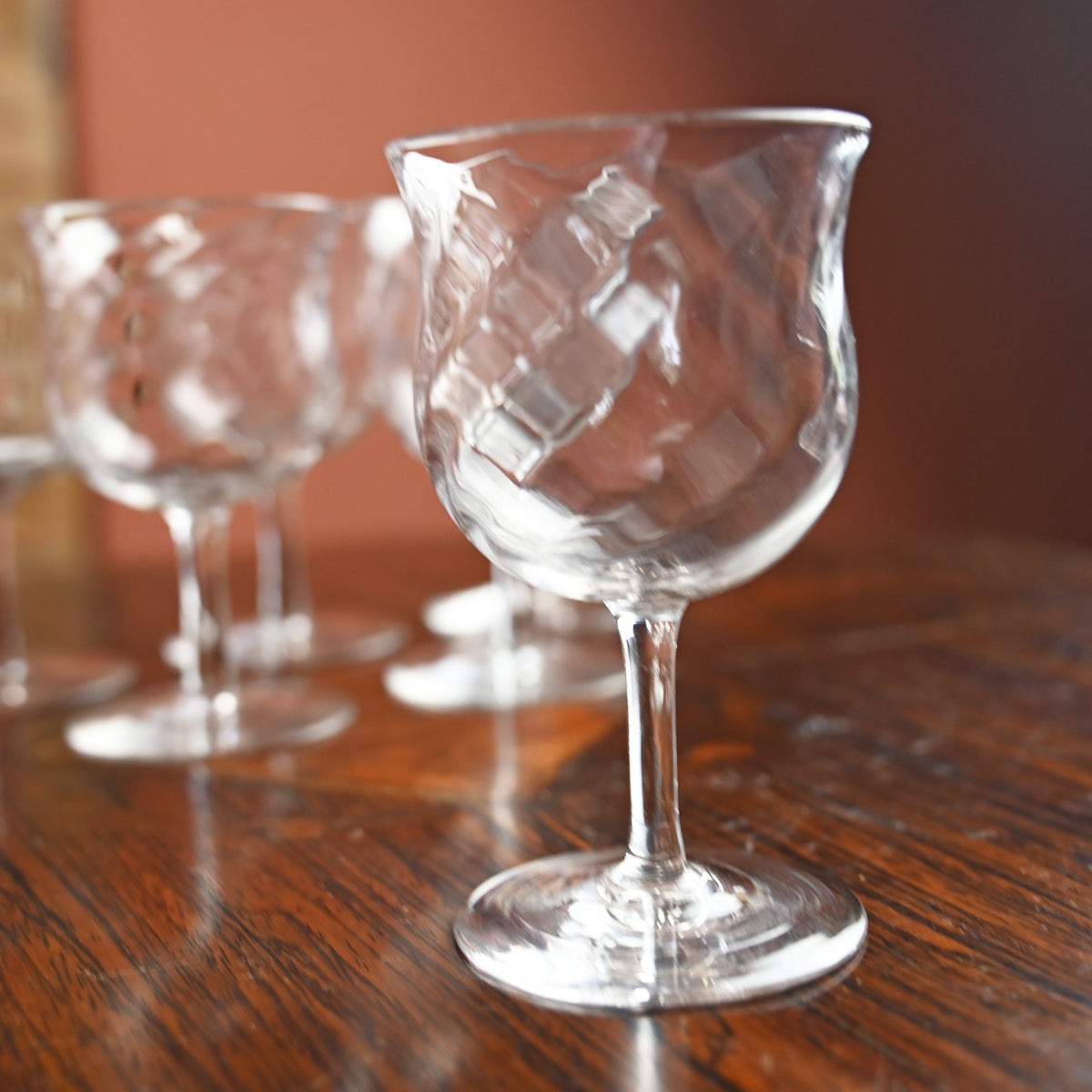 Set of Six Small Twisted Wine Glasses