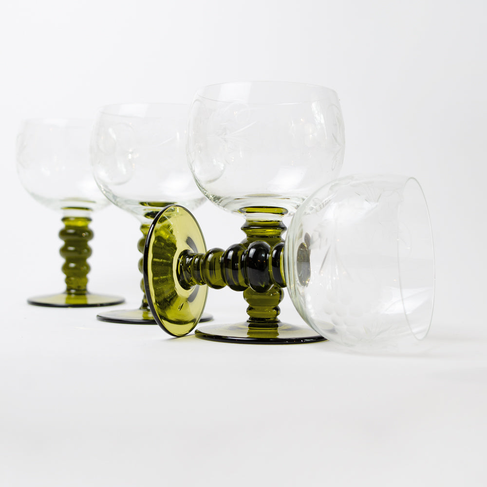 Set of Olive Green Luminarc Vintage Wine Glasses