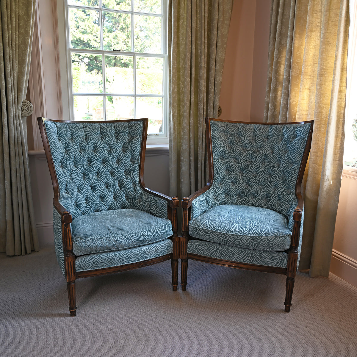 Pair of Art Deco Zebra Wingback chairs