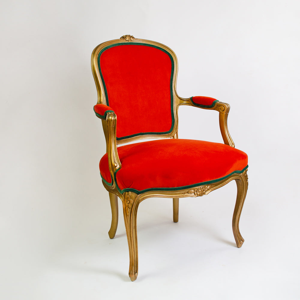 Pair of Louis XV style Armchairs in Burnt Orange Velvet