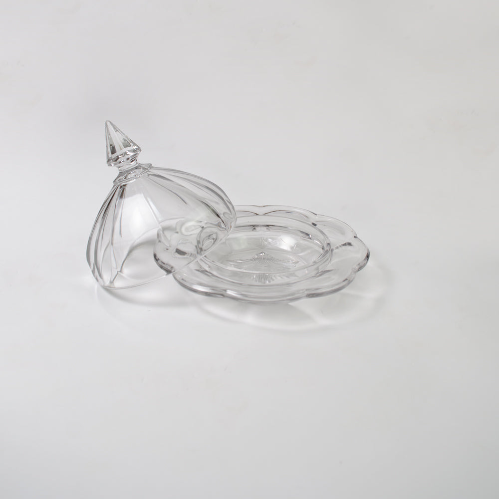 French Scalloped Glass Butter Dish