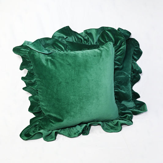 Luxurious velvet ruffle edged cushion