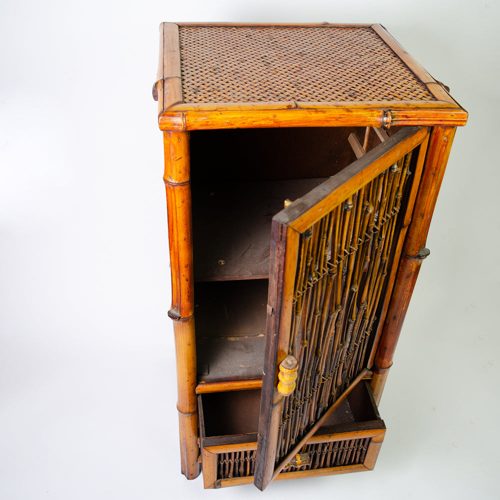 Charming French Bamboo and Cane Cabinet