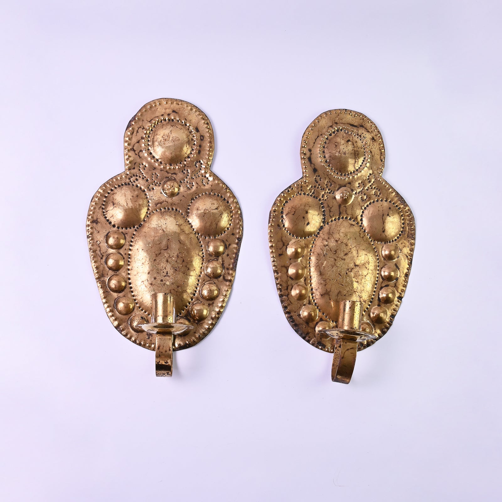 Set of Two Pressed Brass Wall Sconces