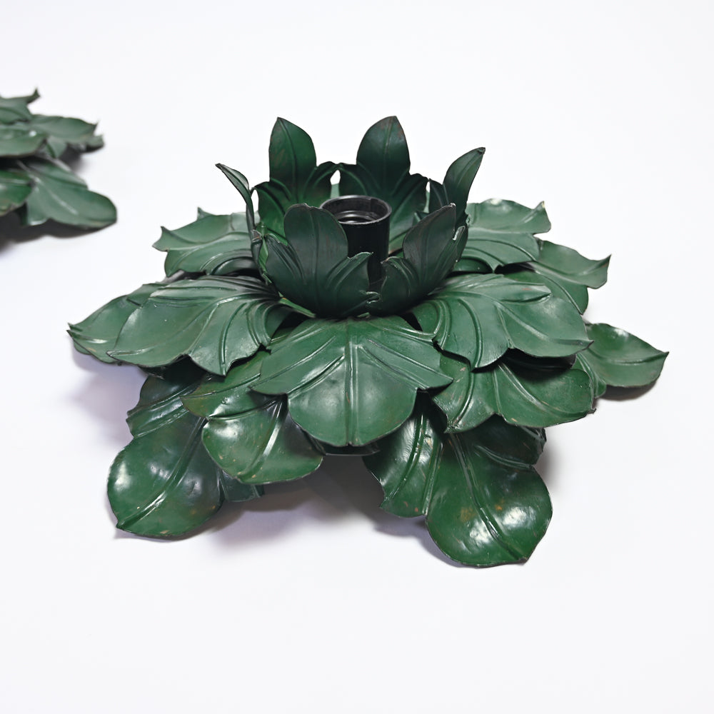 Pair of  Green Leaf Toleware Wall Lights
