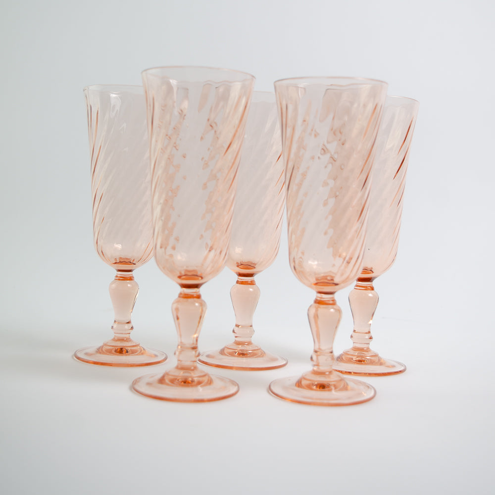 Set Pink swirl Champagne Flutes