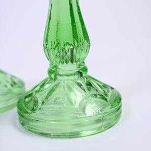 Pair of Pea Green Glass Candlestick Holders