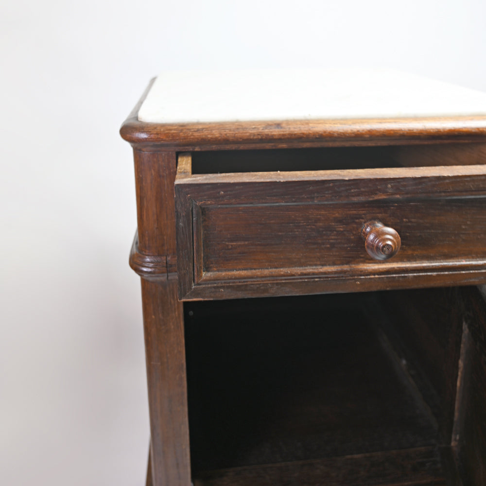 Pair of Cherry Wood and Marble side tables