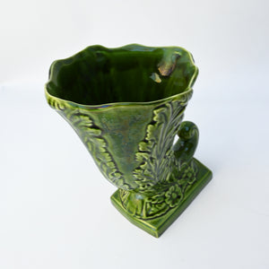 Green Glazed Vintage Cornucopia Horn Vase