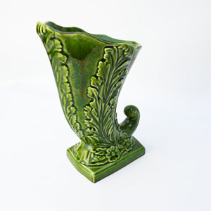 Green Glazed Vintage Cornucopia Horn Vase