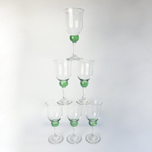 Set Vintage Emerald Green Bobble Wine Glasses