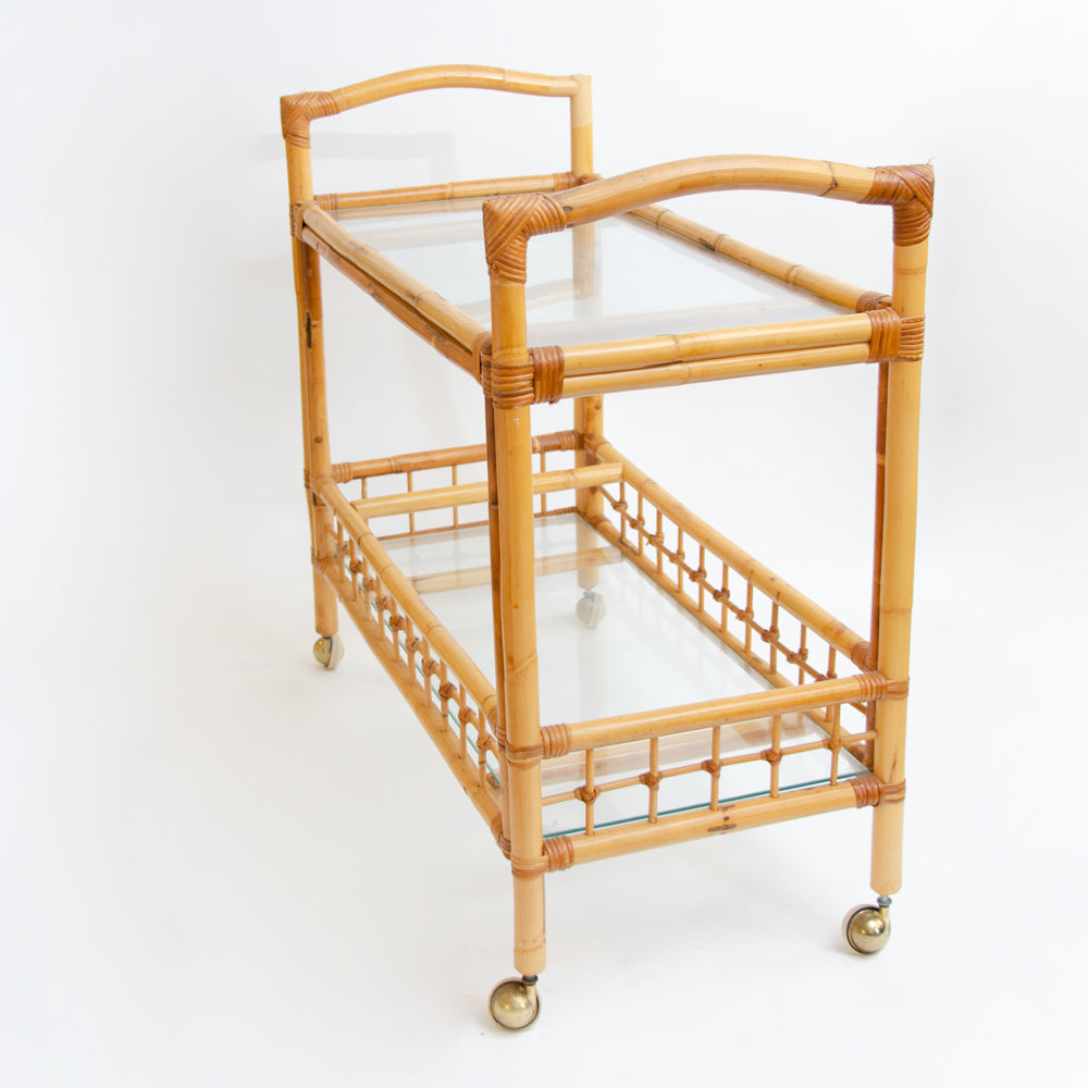 Mid Century Bamboo Drinks Trolley