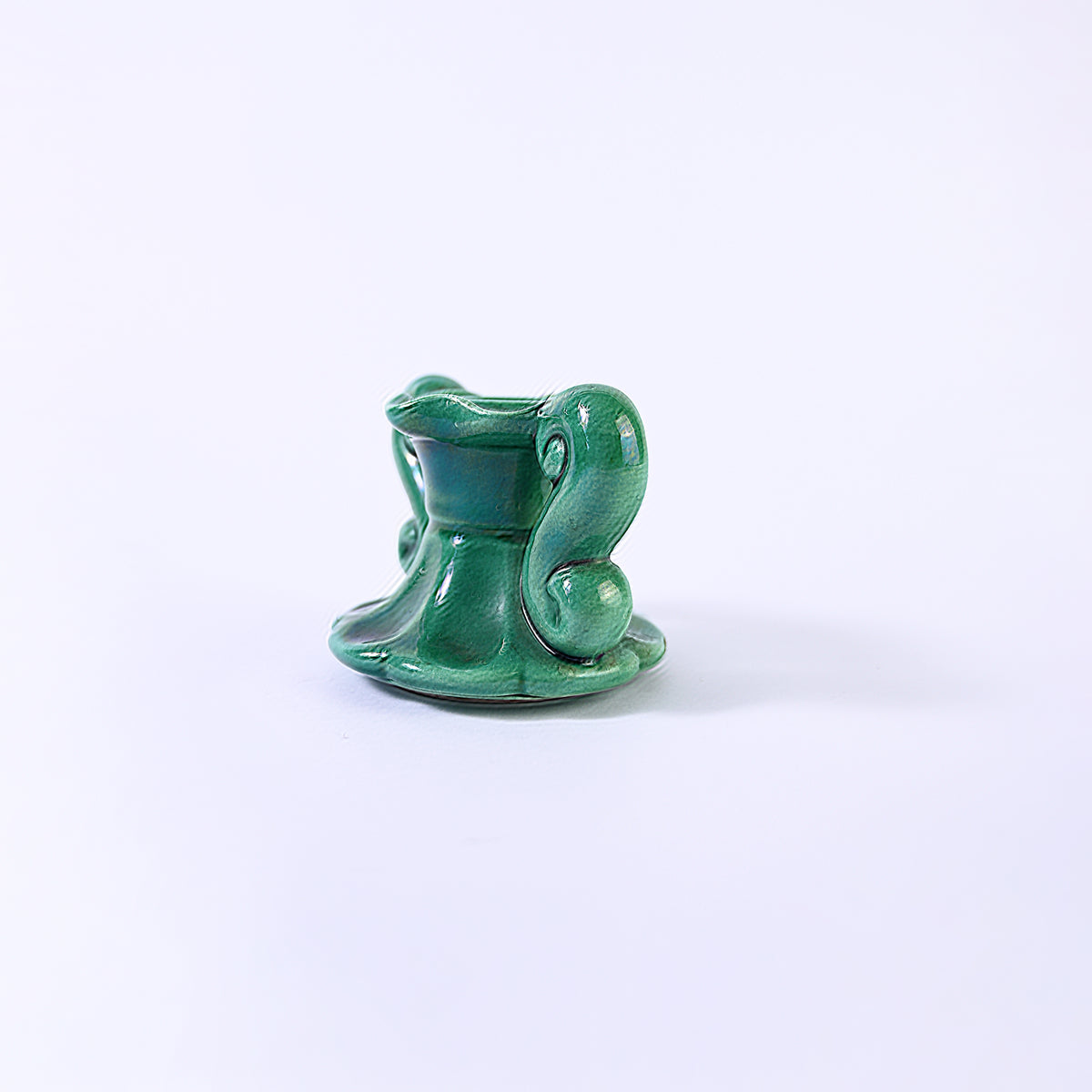 French jade Green Ceramic Candlestick Holder