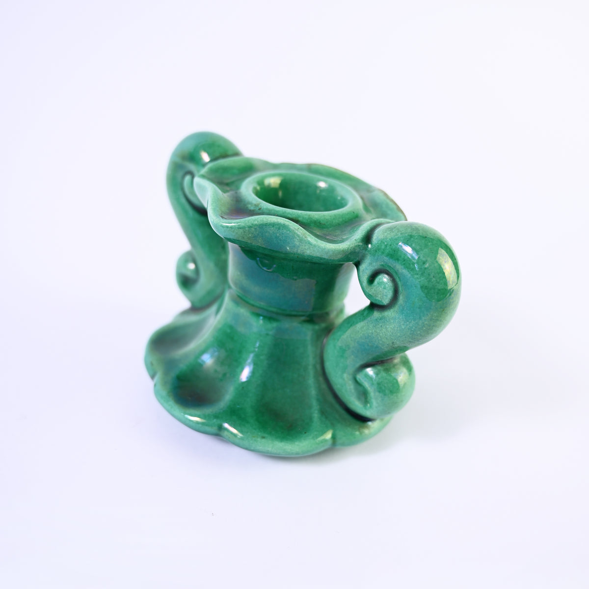 French jade Green Ceramic Candlestick Holder