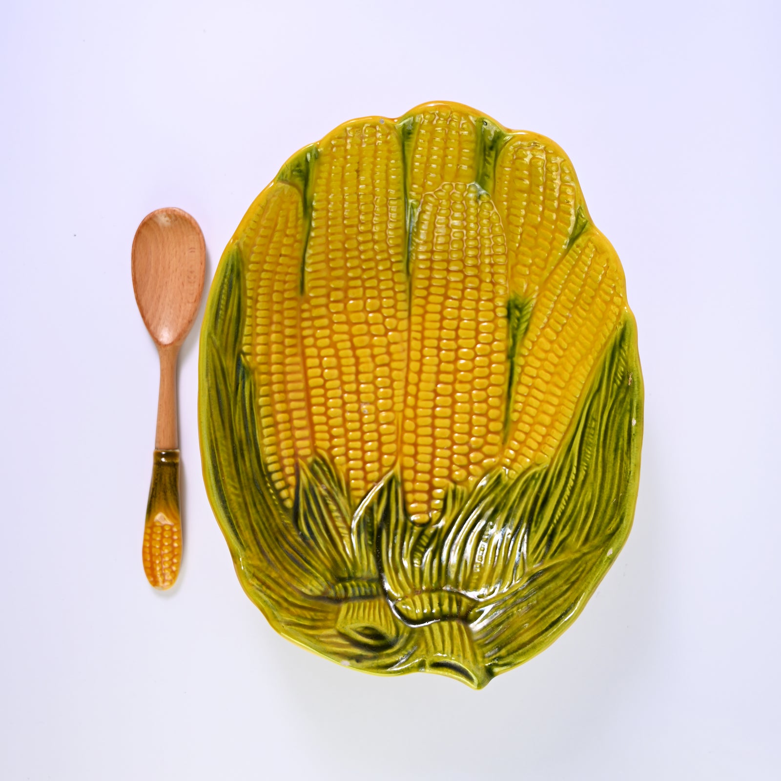 Italian hand painted mid century Corn Bowl and Spoon