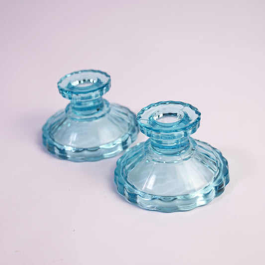 Scalloped Glass Candle Stick Holders
