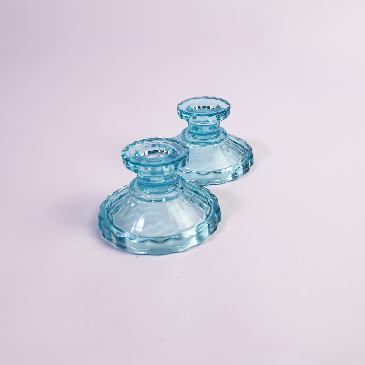 Scalloped Glass Candle Stick Holders