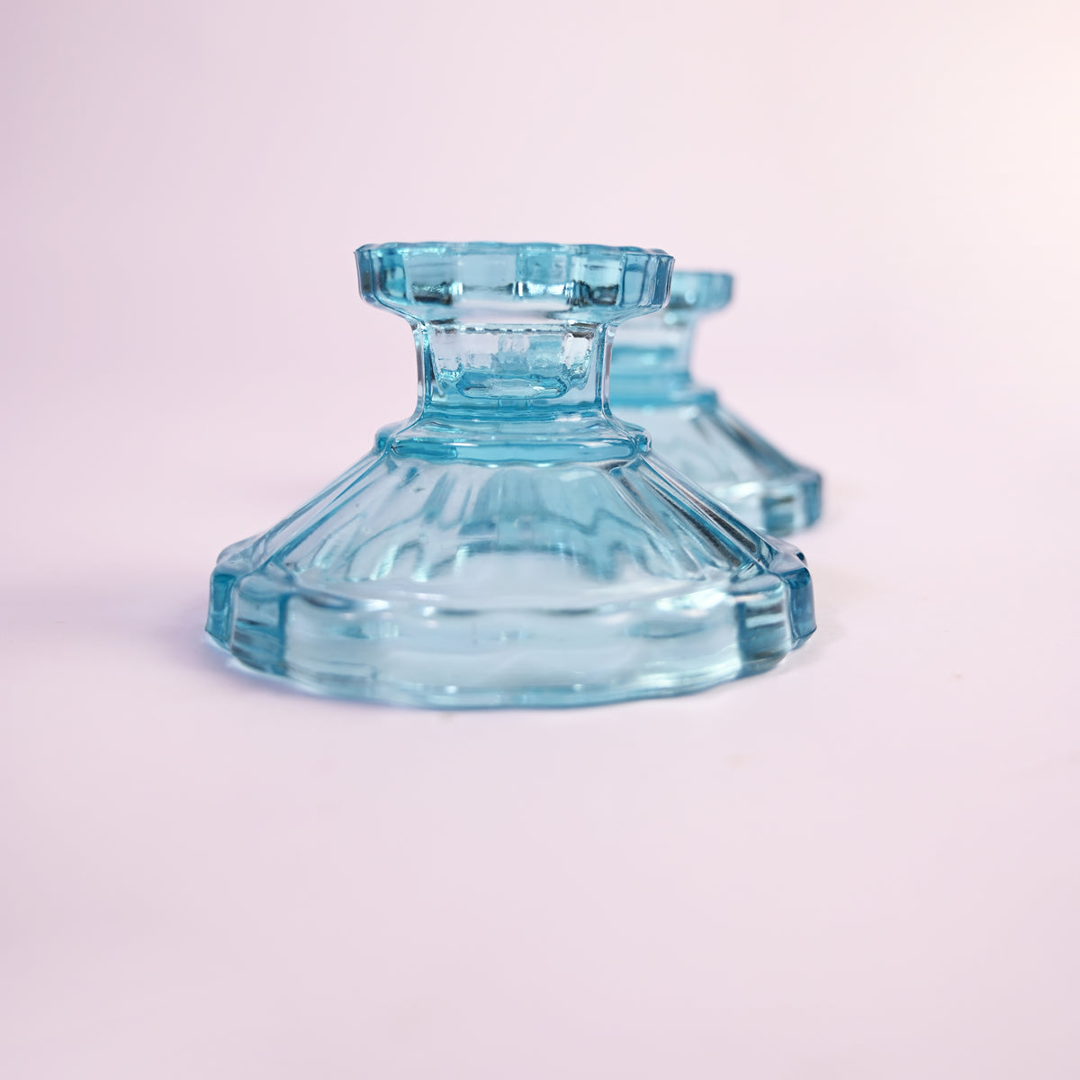 Scalloped Glass Candle Stick Holders