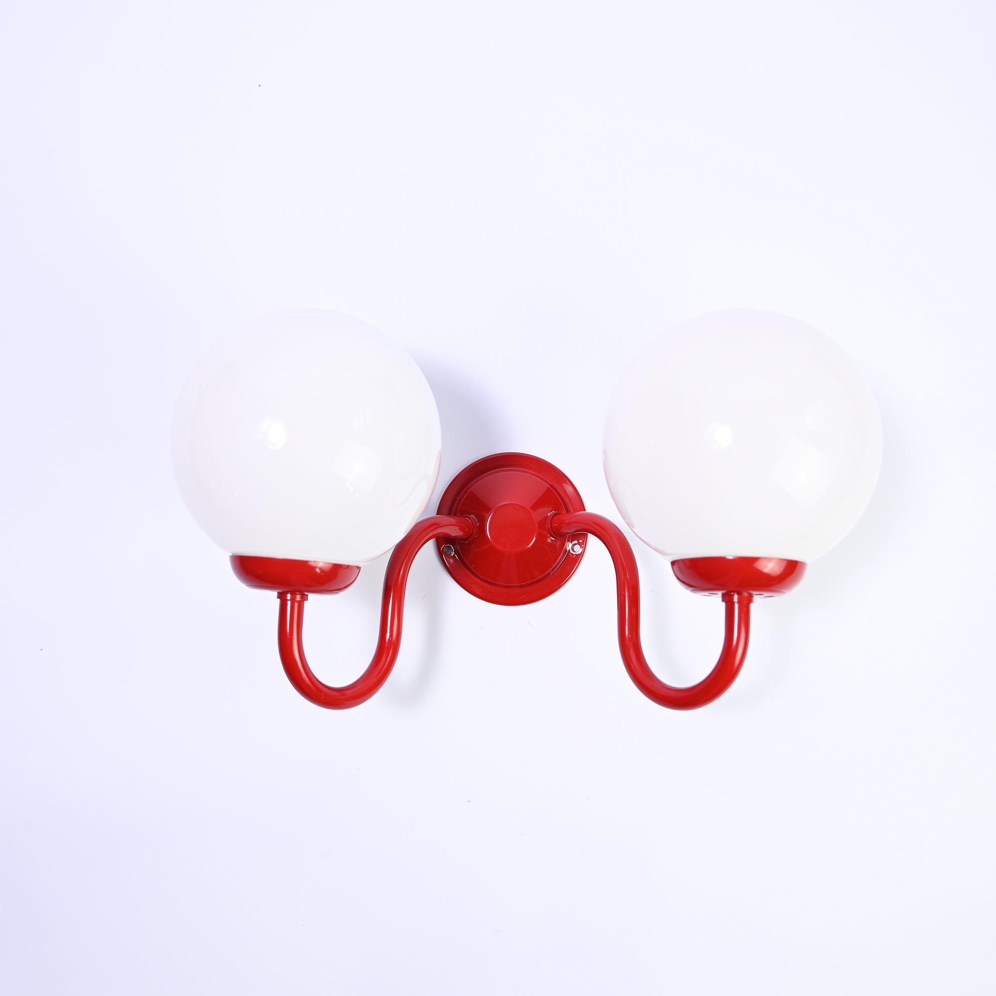 Set of two Red double wall sconce with glass globes
