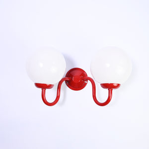 Set of two Red double wall sconce with glass globes