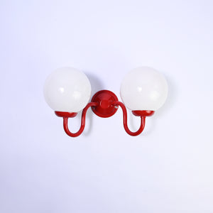 Set of two Red double wall sconce with glass globes