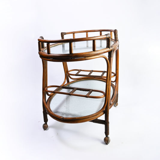 Art Deco Bamboo and Glass Drinks Trolley