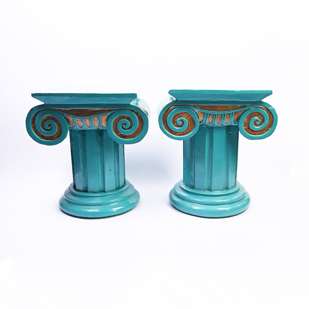 Pair of Blue Wooden Roman Column side tables