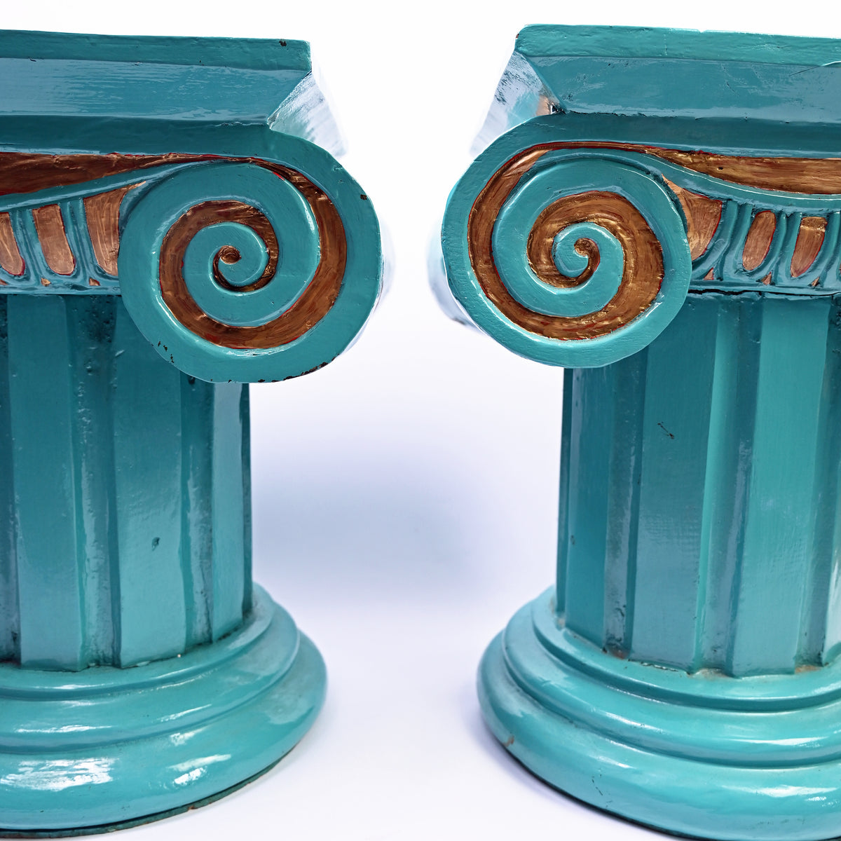 Pair of Blue Wooden Roman Column side tables
