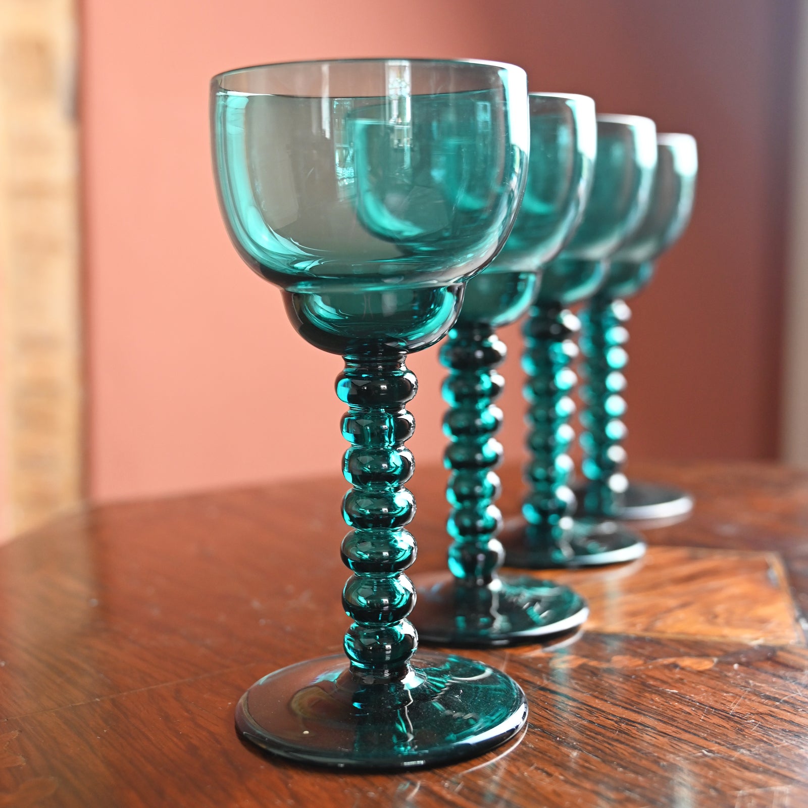 Set of Four Turquoise Bobble Glasses
