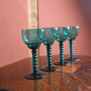 Set of Four Turquoise Bobble Glasses