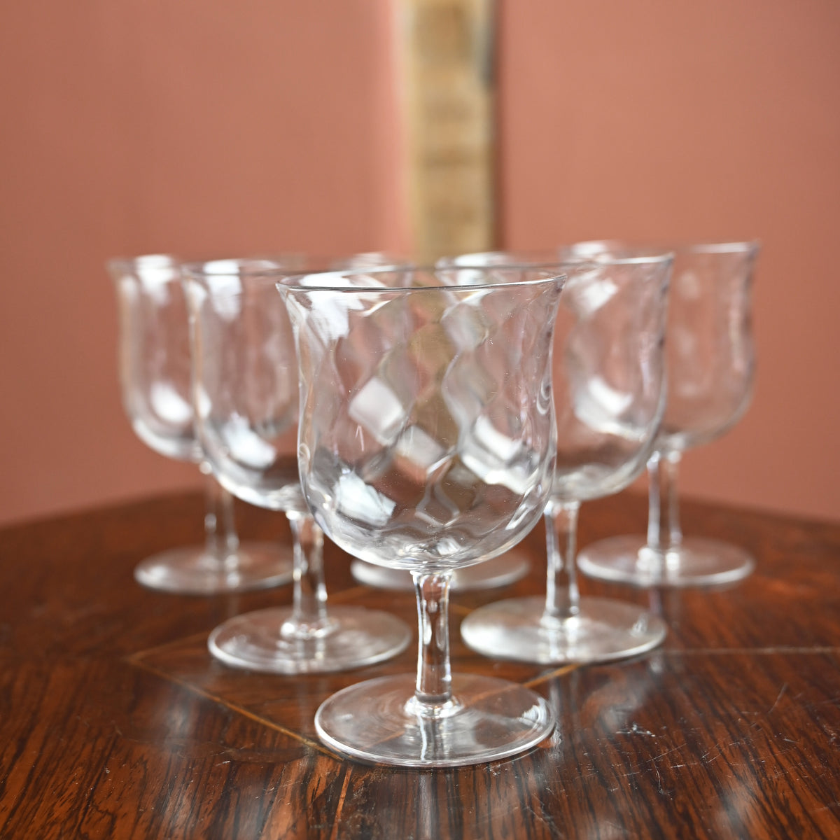 Set of Six Small Twisted Wine Glasses