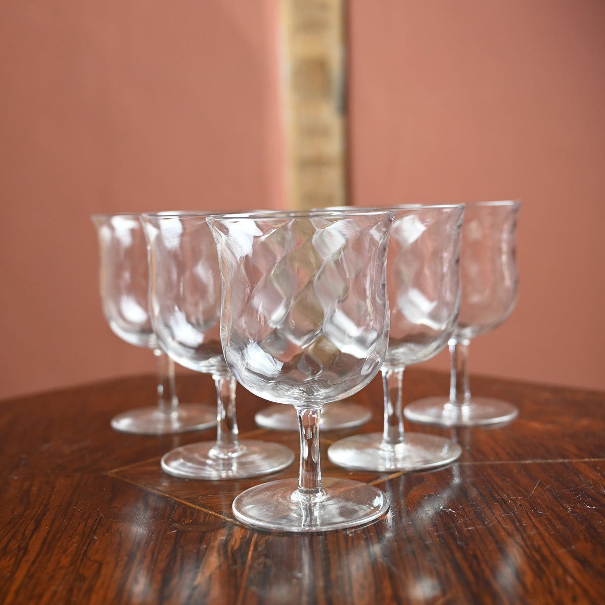 Set of Six Small Twisted Wine Glasses