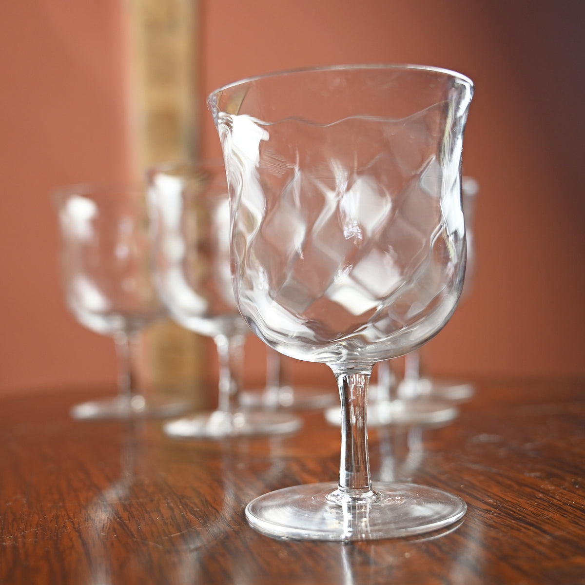 Set of Six Small Twisted Wine Glasses