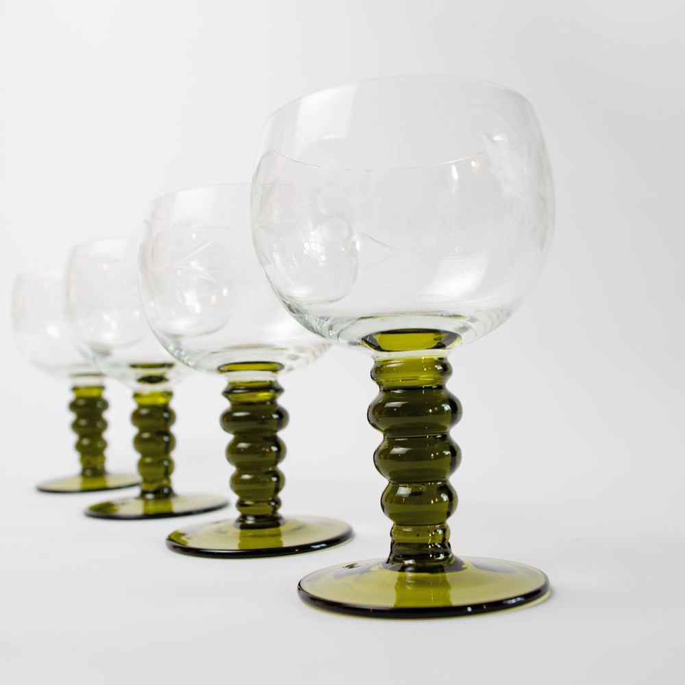 Set of  Olive Green Luminarc Vintage Wine Glasses