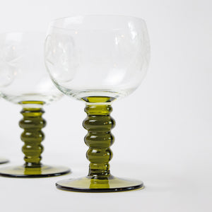 Set of  Olive Green Luminarc Vintage Wine Glasses