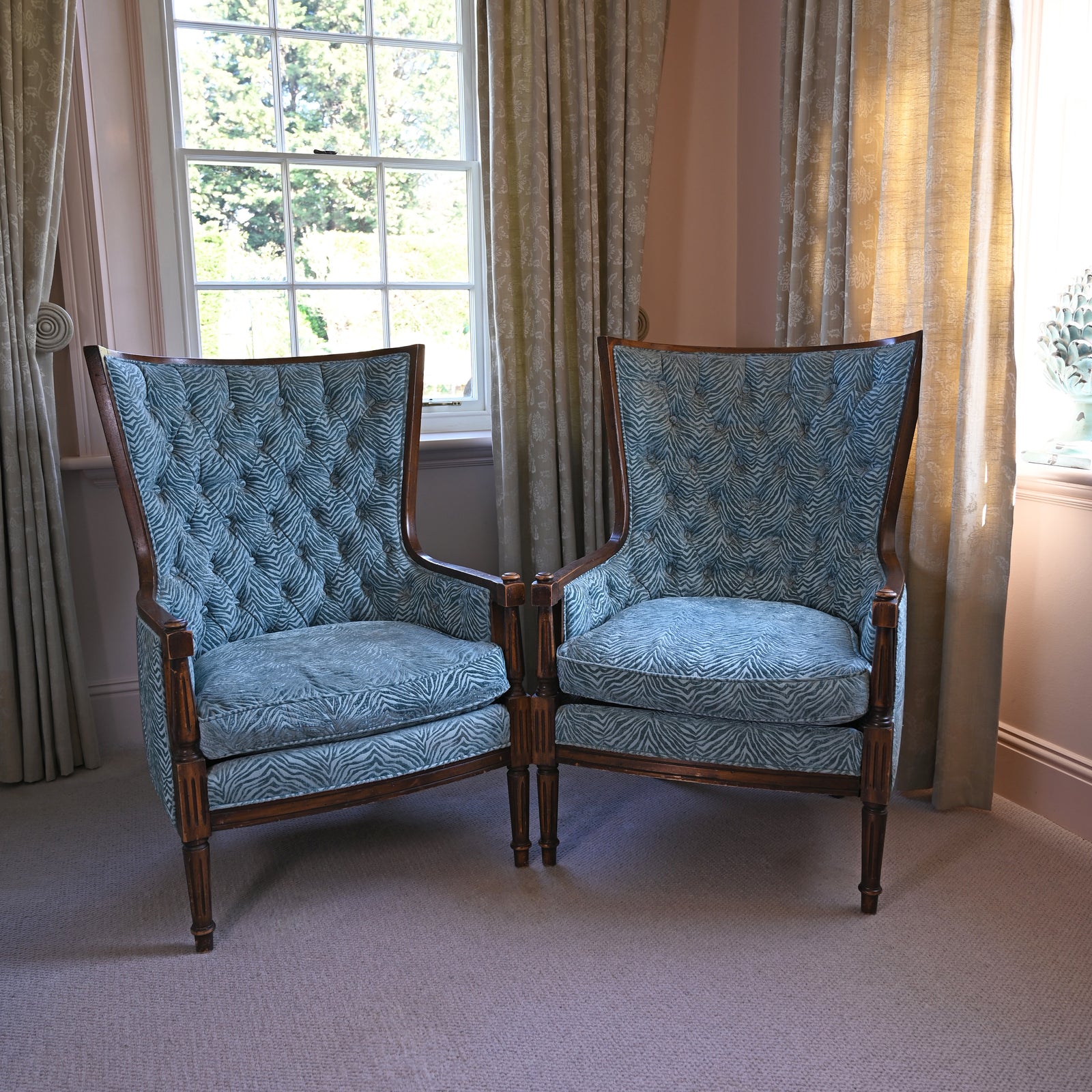 Pair of Art Deco Zebra Wingback chairs