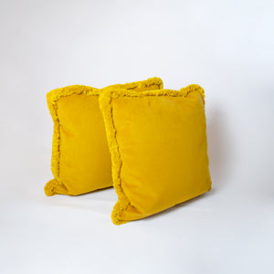 Handmade Velvet Fringed Mustard Cushion