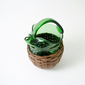 Green Glass Jug in Wicker Holder