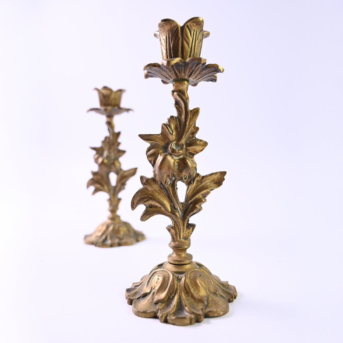 Brass Floral Candlestick Holders