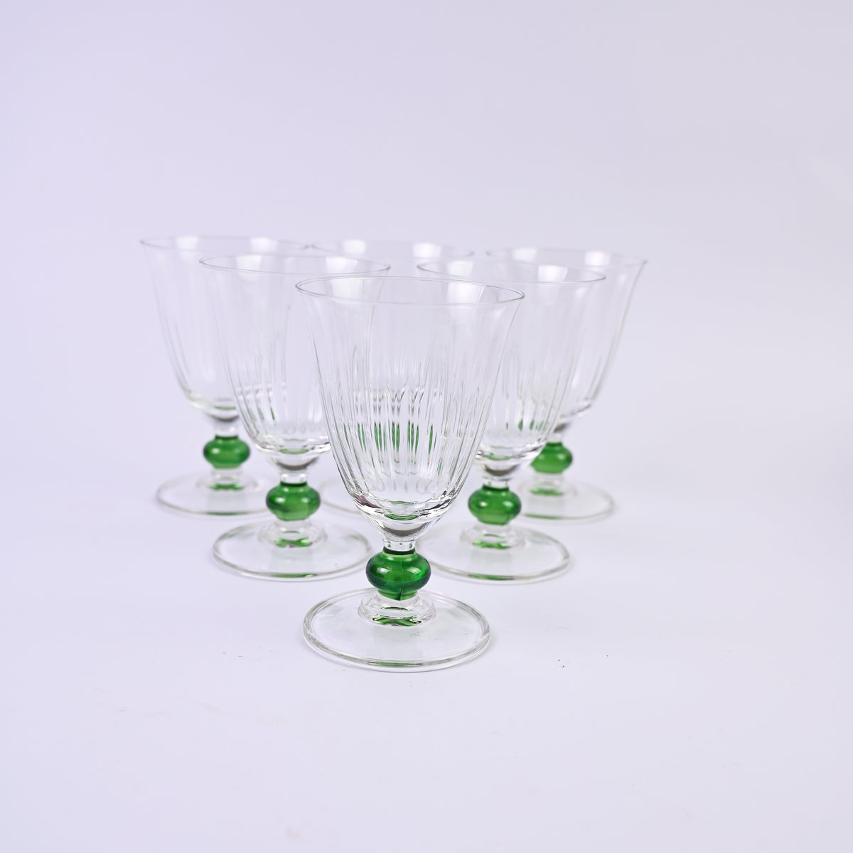 Set of Six Glasses with olive Ball Stem