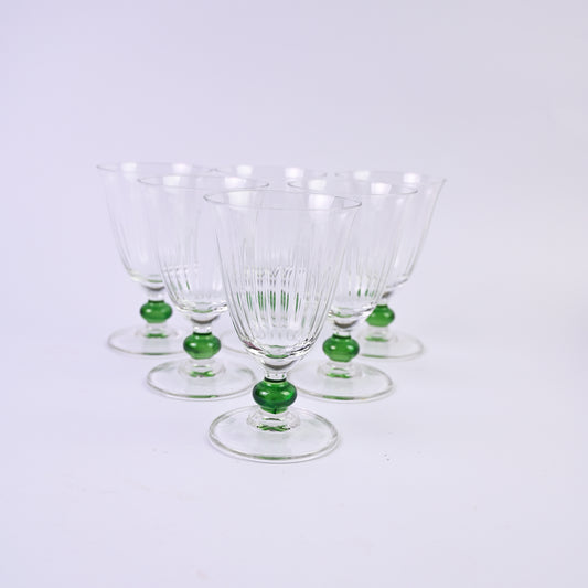 Set of Six Glasses with olive Ball Stem