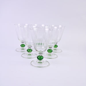 Set of Six Glasses with olive Ball Stem