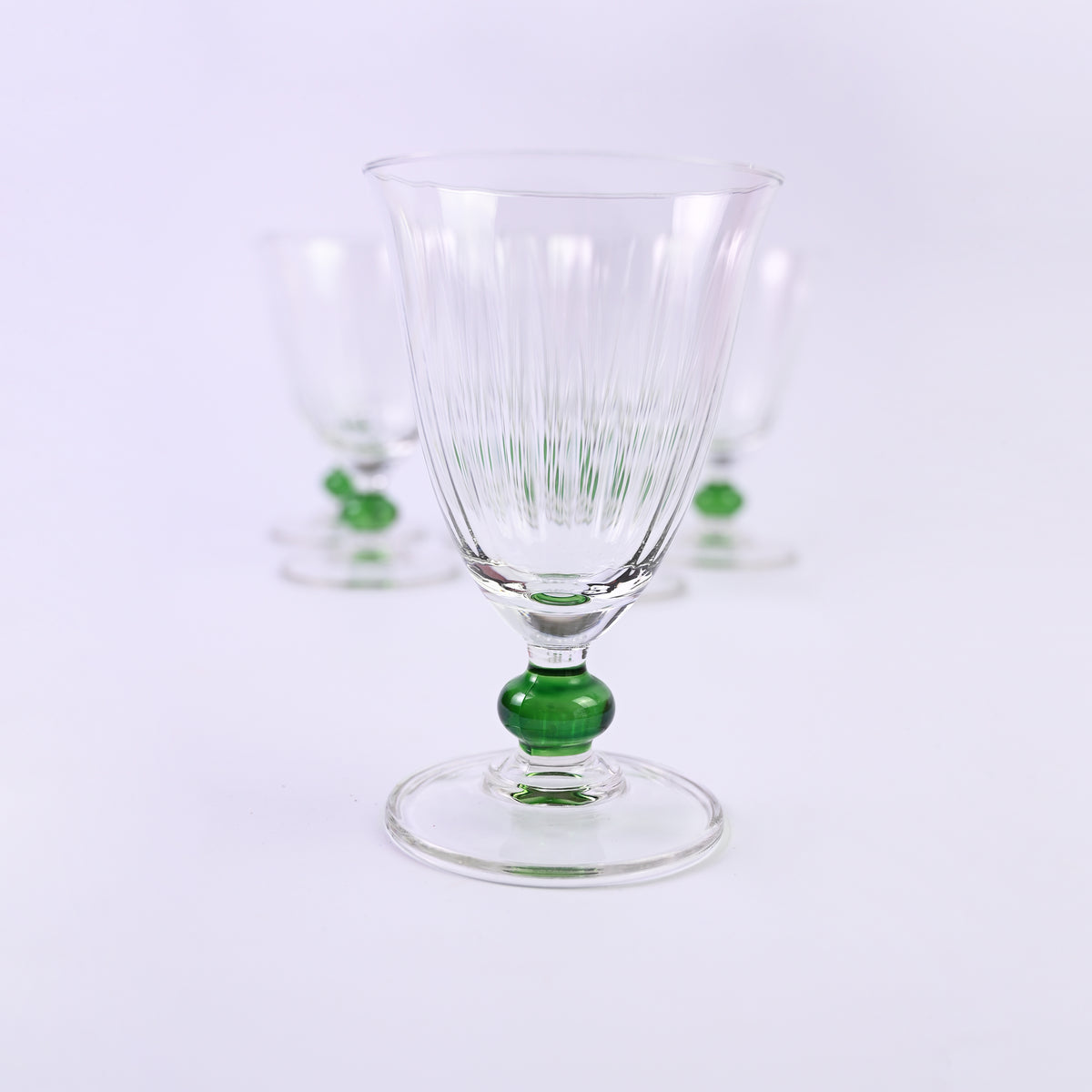 Set of Six Glasses with olive Ball Stem