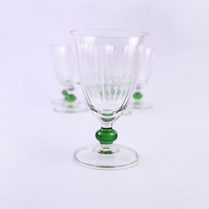 Set of Six Glasses with olive Ball Stem