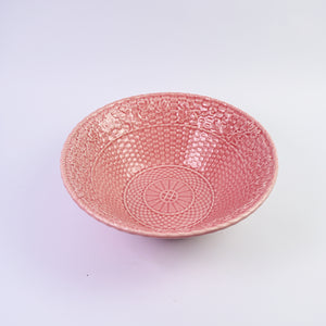 Large Pink Bordallo Pinheiro Basketweave Bowl