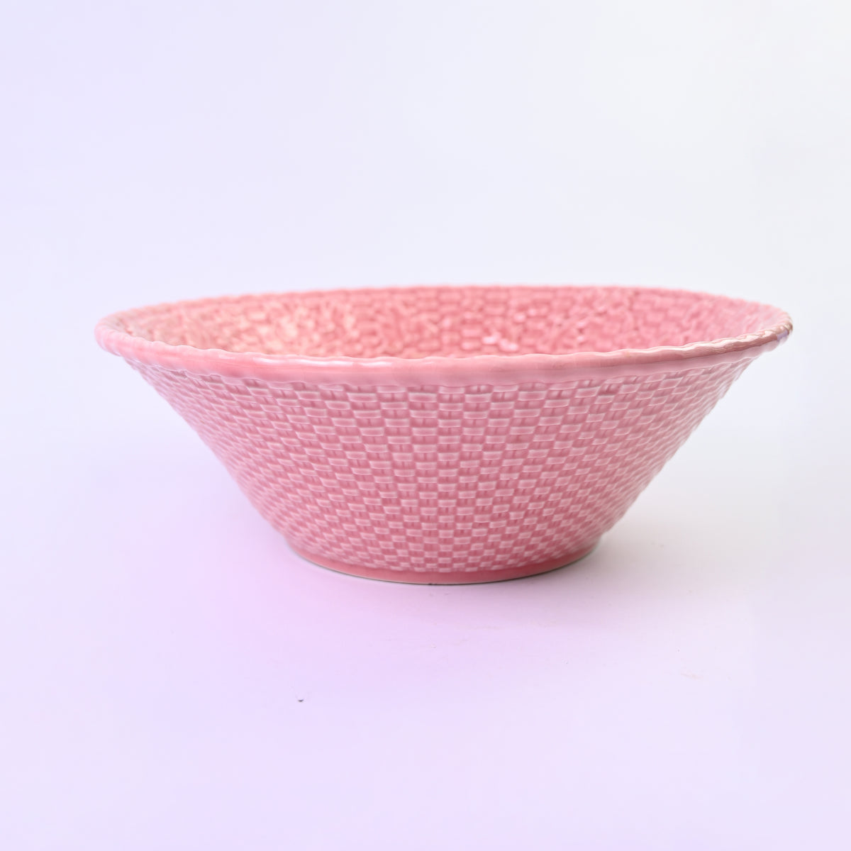 Large Pink Bordallo Pinheiro Basketweave Bowl